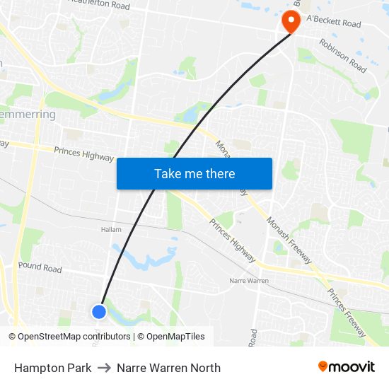 Hampton Park to Narre Warren North map