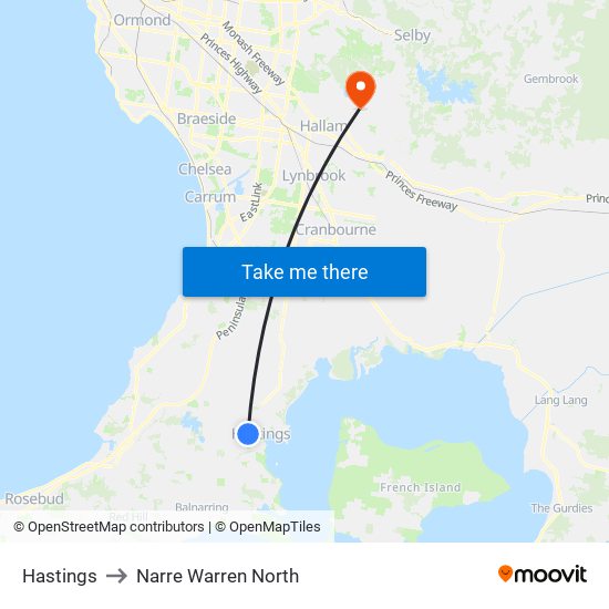 Hastings to Narre Warren North map