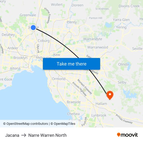 Jacana to Narre Warren North map