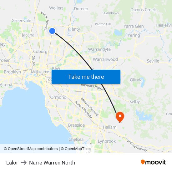 Lalor to Narre Warren North map