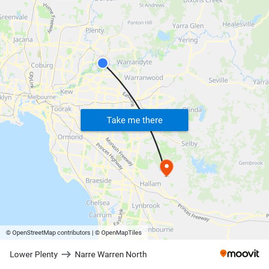 Lower Plenty to Narre Warren North map