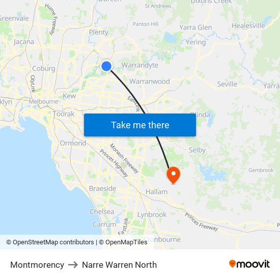 Montmorency to Narre Warren North map