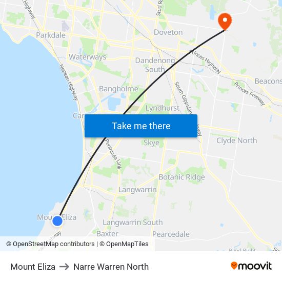 Mount Eliza to Narre Warren North map