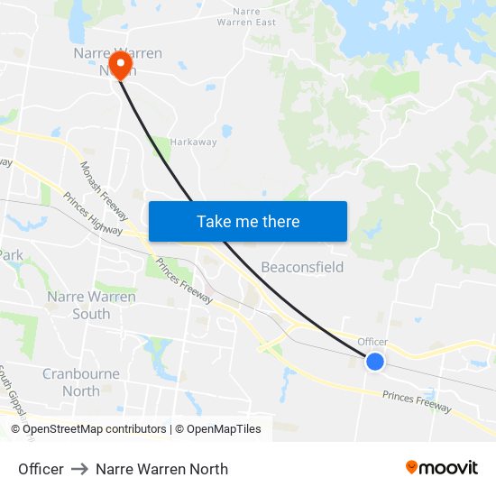 Officer to Narre Warren North map