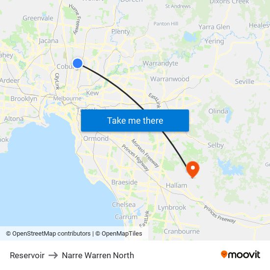 Reservoir to Narre Warren North map