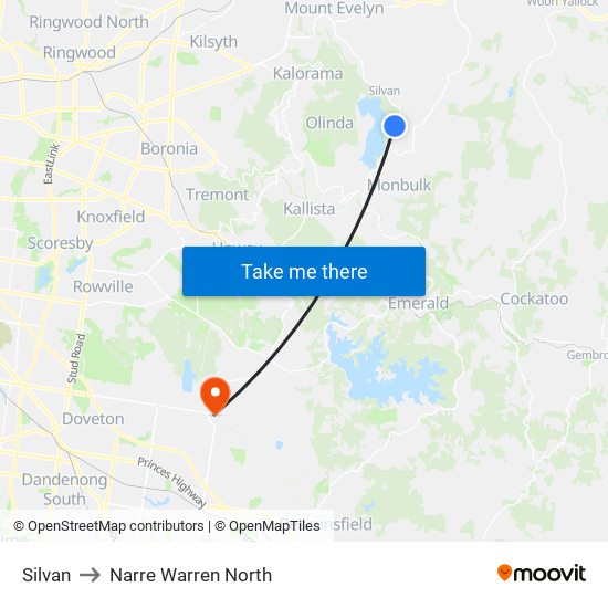 Silvan to Narre Warren North map
