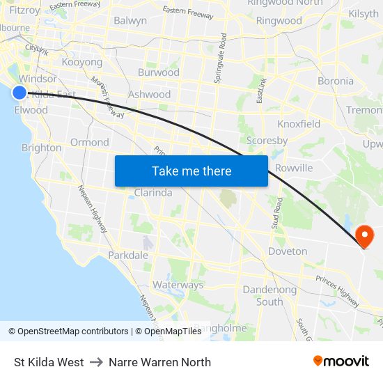 St Kilda West to Narre Warren North map