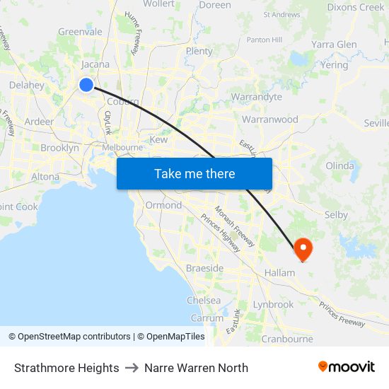 Strathmore Heights to Narre Warren North map