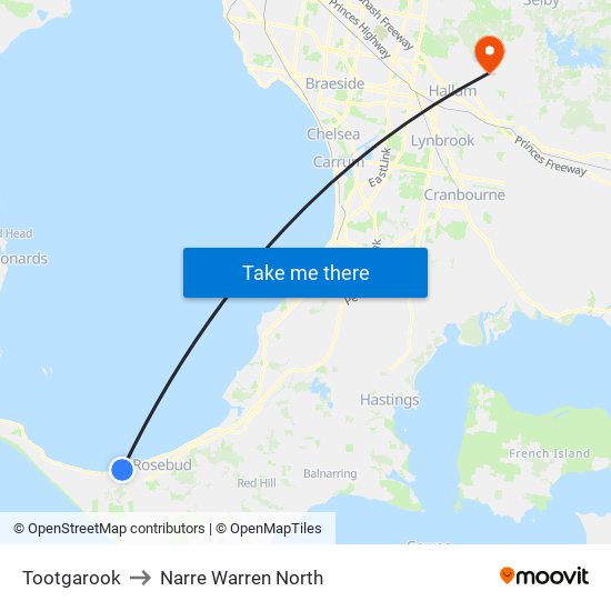 Tootgarook to Narre Warren North map