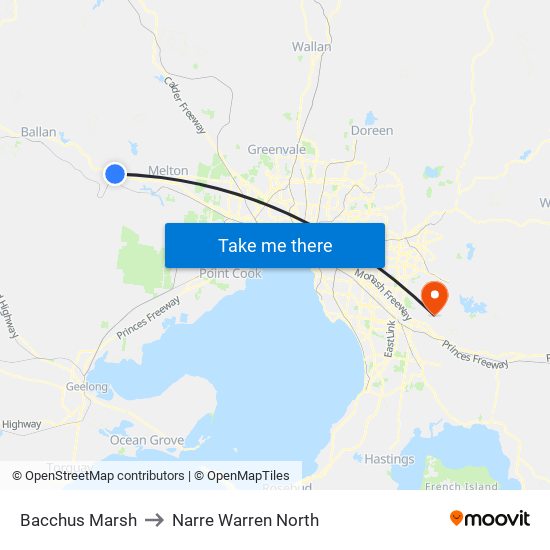 Bacchus Marsh to Narre Warren North map