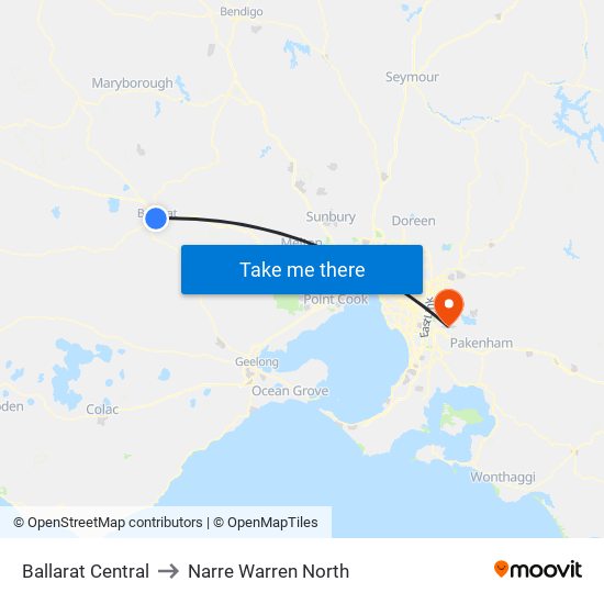Ballarat Central to Narre Warren North map