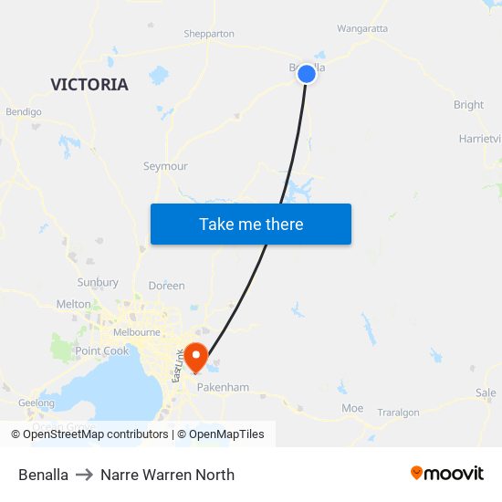 Benalla to Narre Warren North map