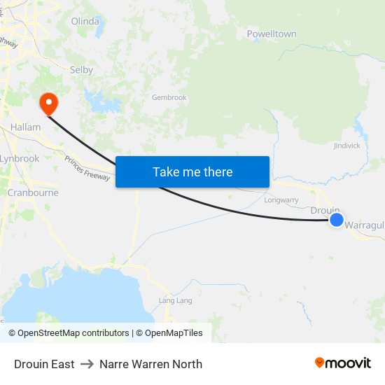 Drouin East to Narre Warren North map