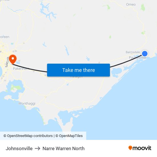 Johnsonville to Narre Warren North map