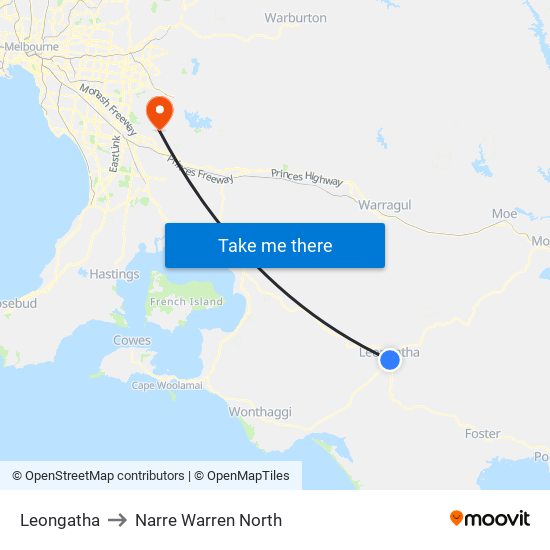 Leongatha to Narre Warren North map