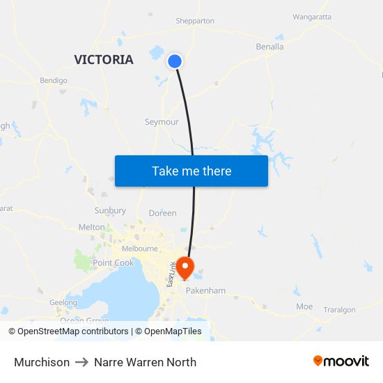 Murchison to Narre Warren North map