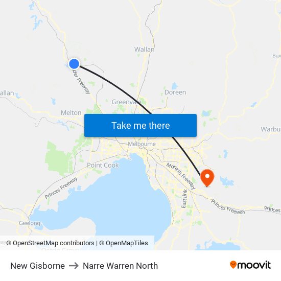 New Gisborne to Narre Warren North map