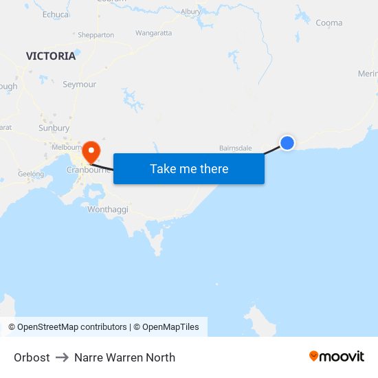 Orbost to Narre Warren North map