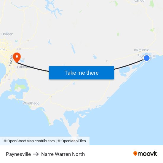 Paynesville to Narre Warren North map