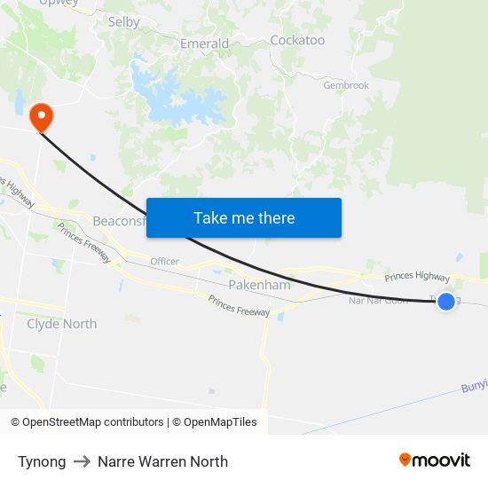 Tynong to Narre Warren North map