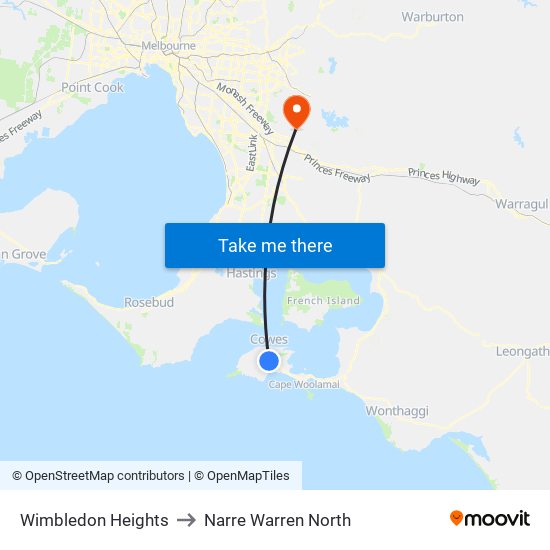 Wimbledon Heights to Narre Warren North map