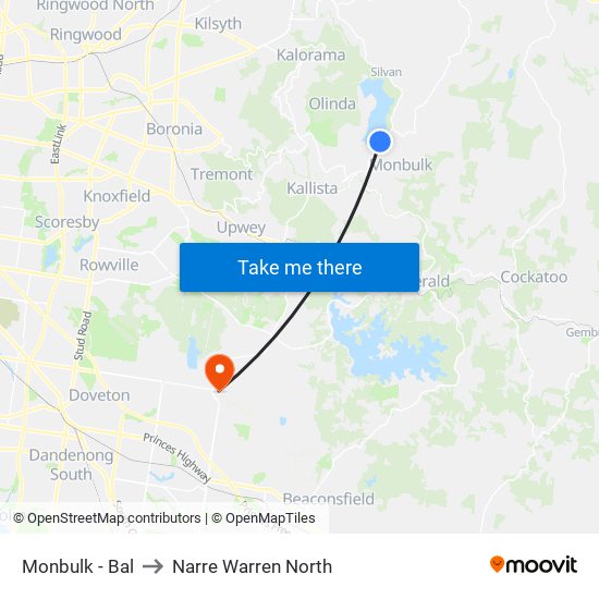 Monbulk - Bal to Narre Warren North map