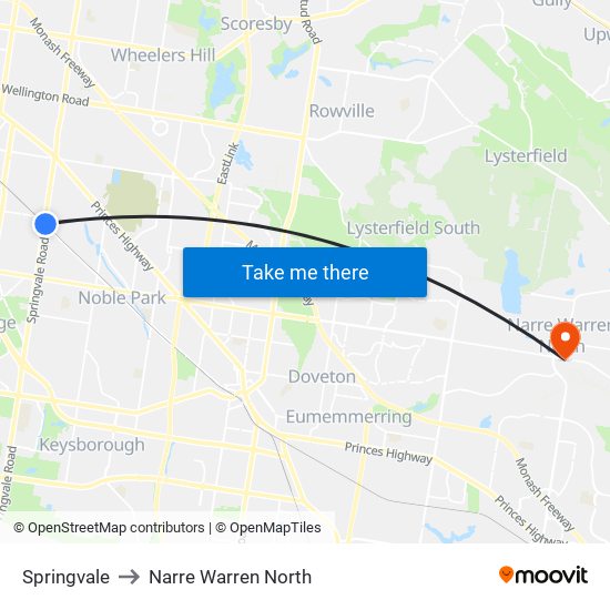 Springvale to Narre Warren North map