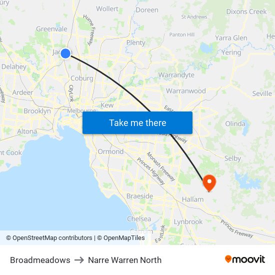 Broadmeadows to Narre Warren North map