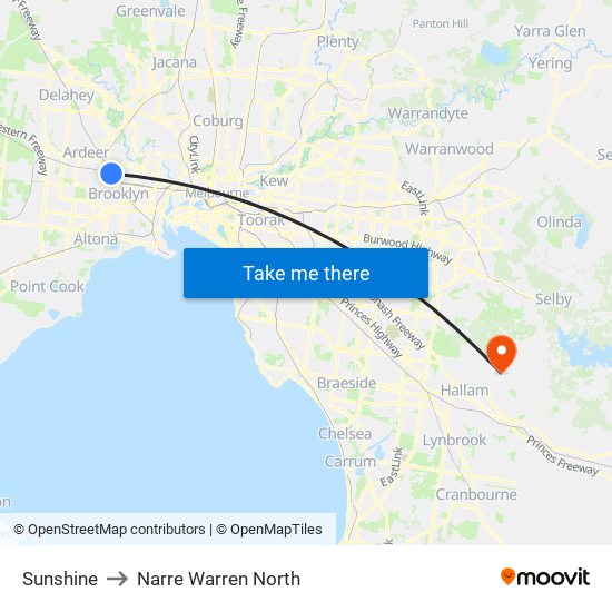 Sunshine to Narre Warren North map