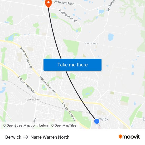Berwick to Narre Warren North map