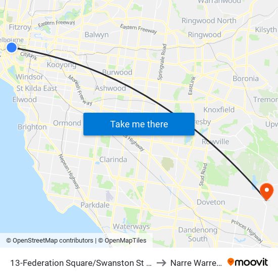 13-Federation Square/Swanston St (Melbourne City) to Narre Warren North map