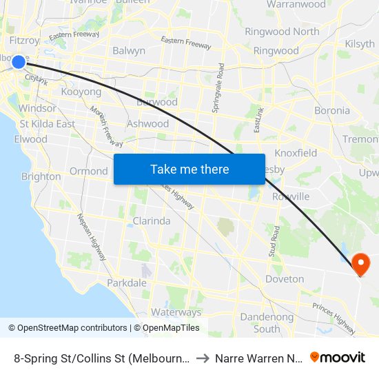 8-Spring St/Collins St (Melbourne City) to Narre Warren North map