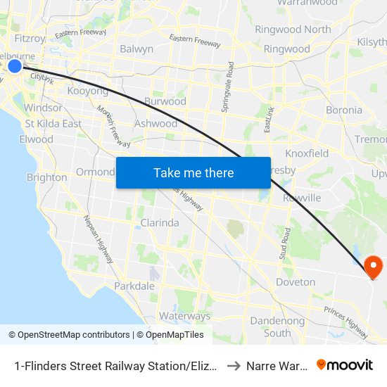 1-Flinders Street Railway Station/Elizabeth St (Melbourne City) to Narre Warren North map