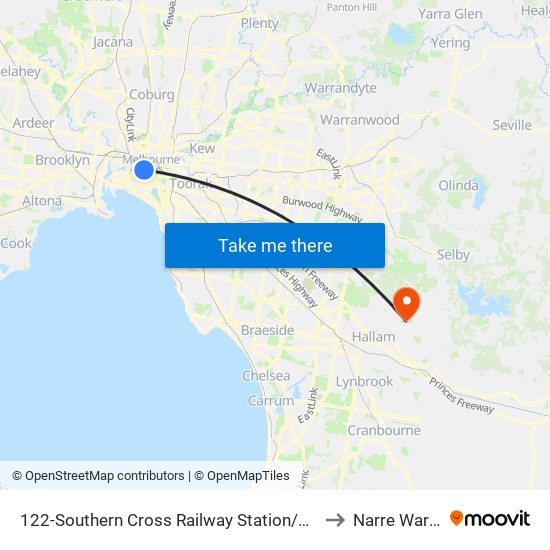 122-Southern Cross Railway Station/Spencer St (Melbourne City) to Narre Warren North map