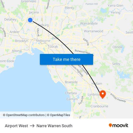 Airport West to Narre Warren South map