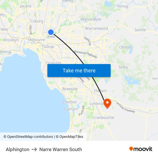 Alphington to Narre Warren South map