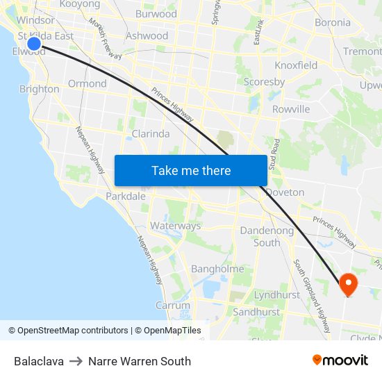Balaclava to Narre Warren South map