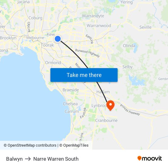 Balwyn to Narre Warren South map