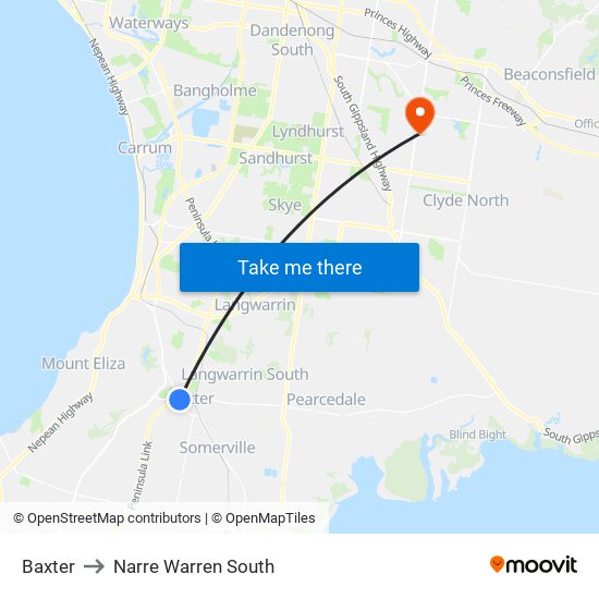 Baxter to Narre Warren South map