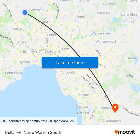 Bulla to Narre Warren South map