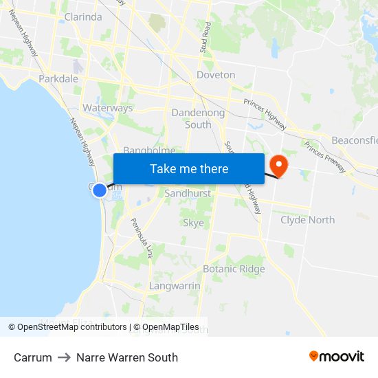 Carrum to Narre Warren South map