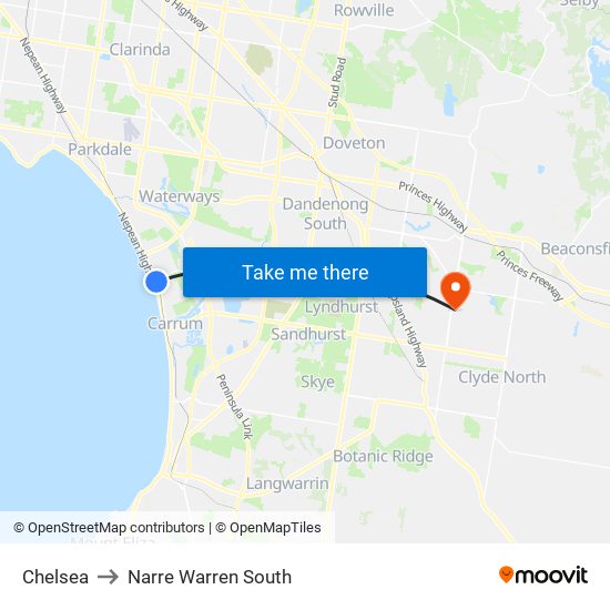 Chelsea to Narre Warren South map