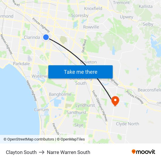 Clayton South to Narre Warren South map