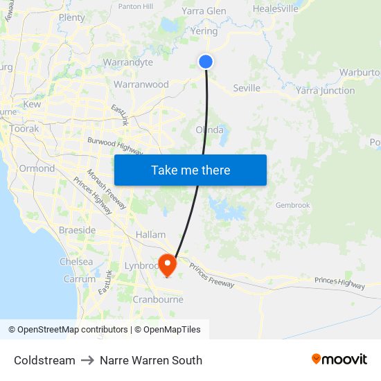 Coldstream to Narre Warren South map