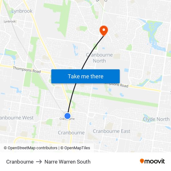 Cranbourne to Narre Warren South map