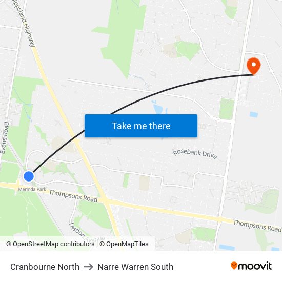 Cranbourne North to Narre Warren South map