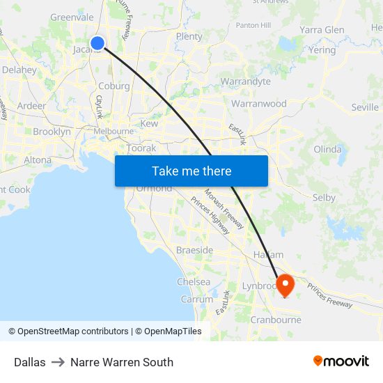 Dallas to Narre Warren South map