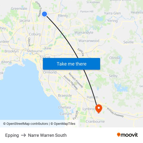 Epping to Narre Warren South map