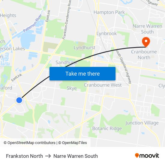 Frankston North to Narre Warren South map