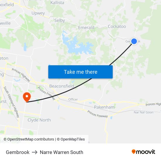 Gembrook to Narre Warren South map